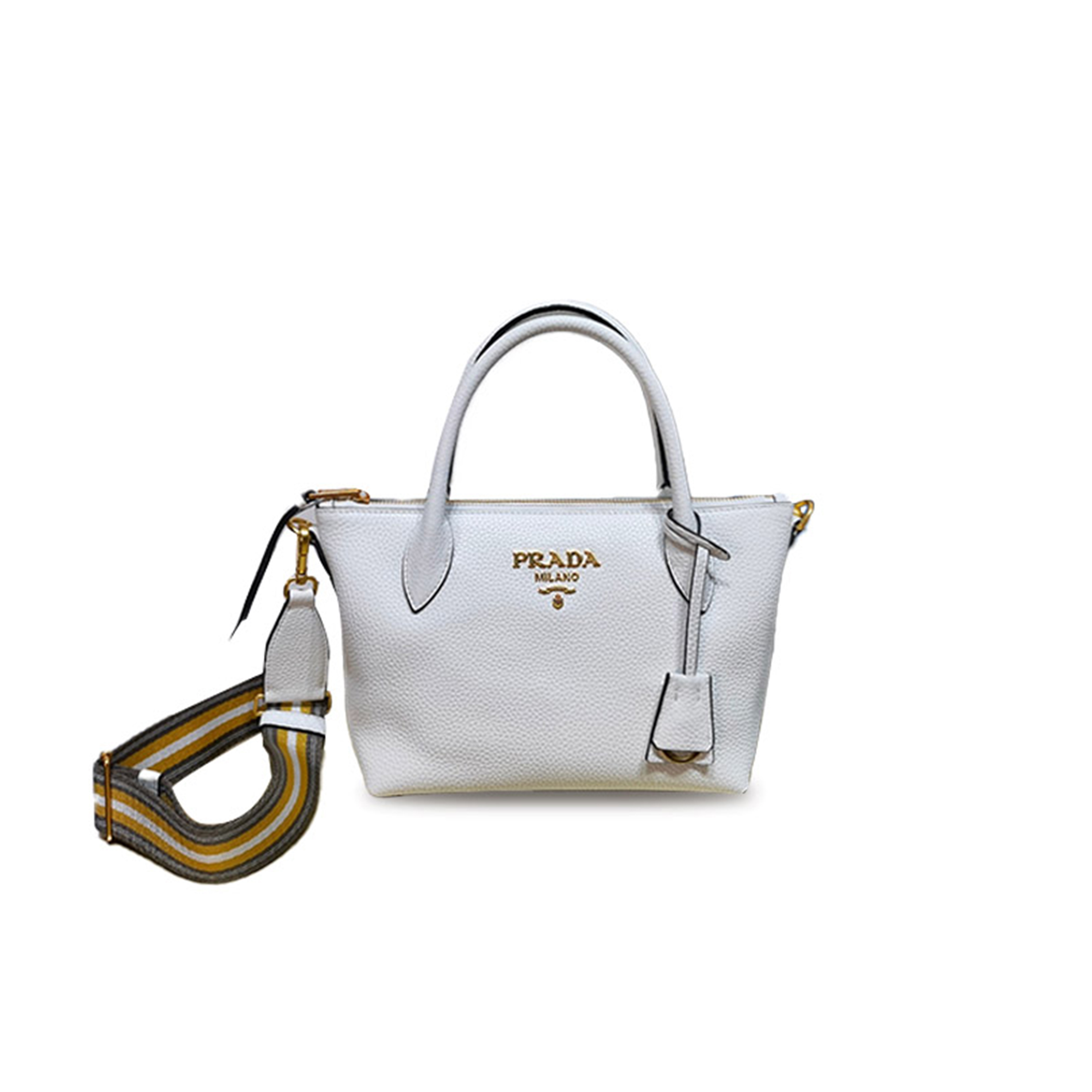 Pra*a dual strap zip tote vitello daino white 1ba111 (24*19*12cm)